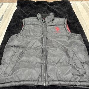 U.S. Polo Assn. Charcoal Puffer Vest with Red Emblem